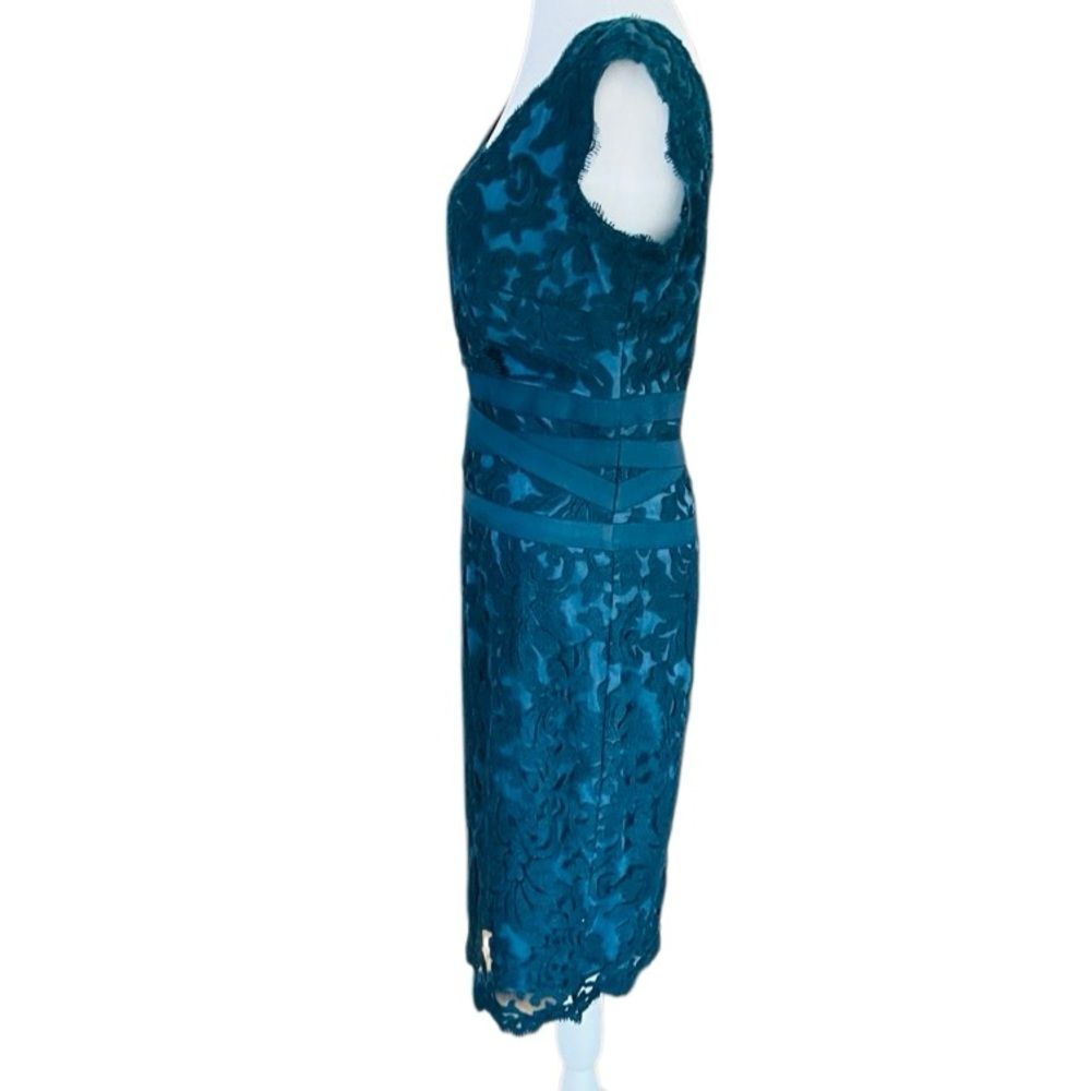 Tadashi Shoji Deep Teal lace v neck sheath Dress size 6. - Picture 5 of 8